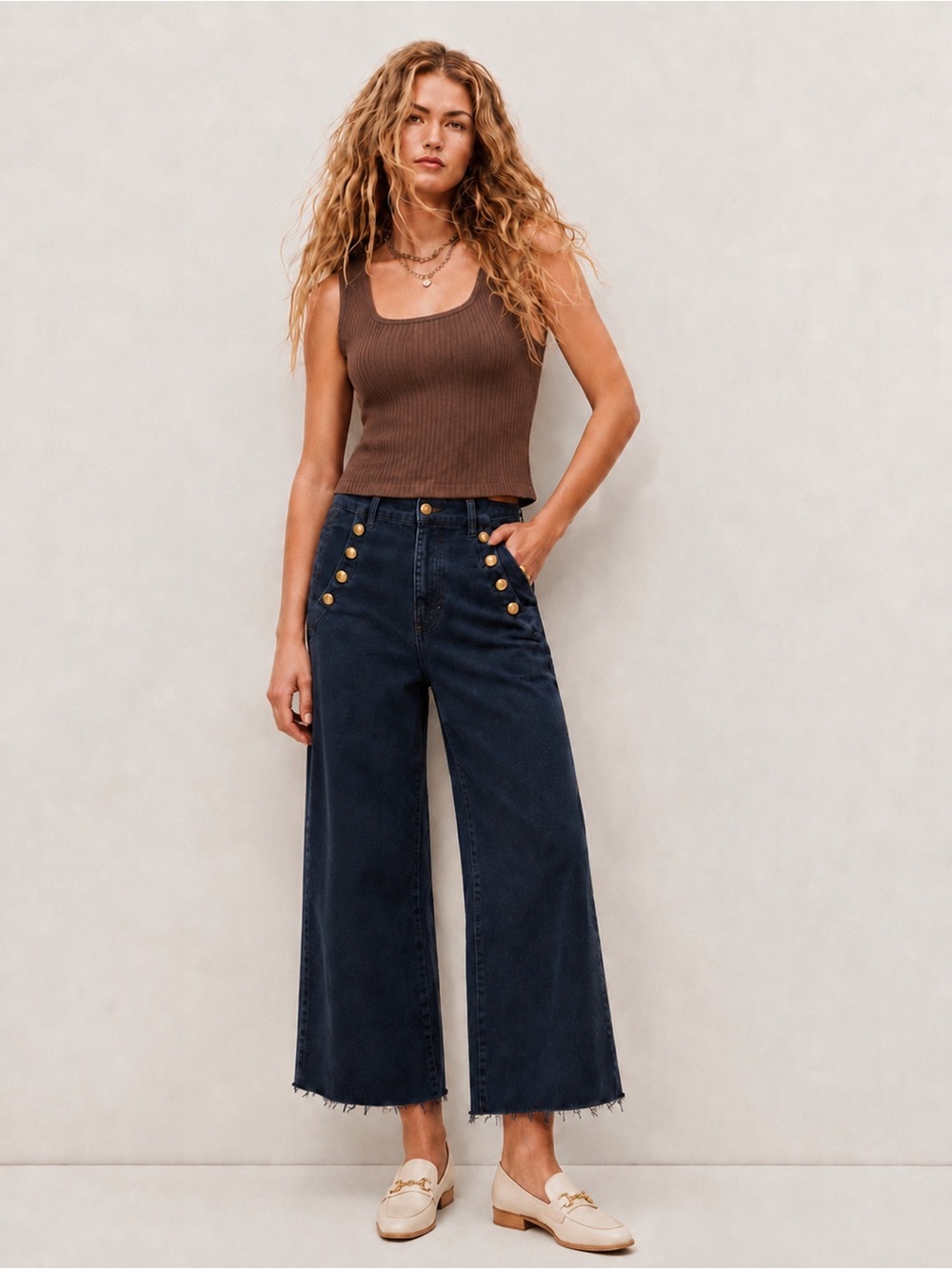 Cream Audrey Fit High-Waist Wide Leg Navy Jeans